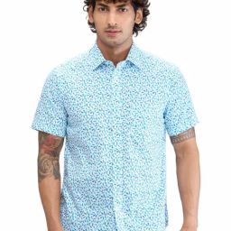 Colorplus Blue Tailored Fit Printed Shirt-image-21