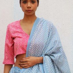 Chidiyaa Pink Paakhi Venusian Wonder Handblock Printed Cotton Crop Top Blouse-picture-42