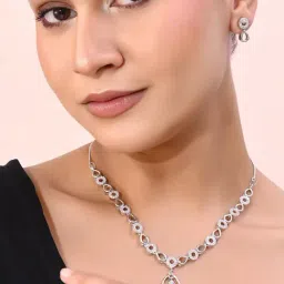 VOJ Silver-Plated Ad-Studded Designer Jewellery Set for Women-image-20