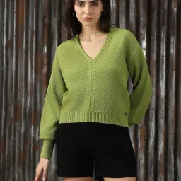 High Star Green Self Design Sweater-image-85