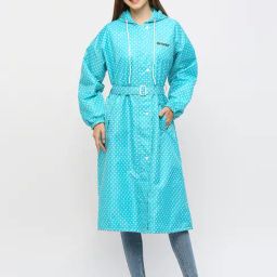 Citizen Teal Polyester Regular Fit Polka Dot Rain Jacket-picture-3