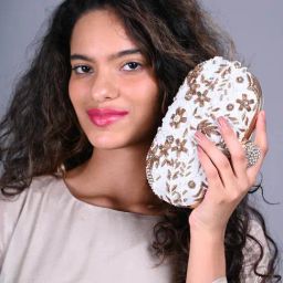 Odette White Embellished Clutch-image-56