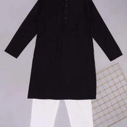 Indus Route by Pantaloons Boys Jet Black & White Solid Full Sleeves Kurta Sets-image-14