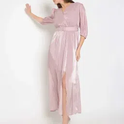 MADAME Onion Pink Embellished Casual Dress-image-53