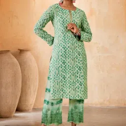 Soch Green Cotton Printed Kurta Palazzo Set-picture-9