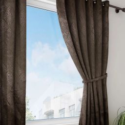 Swayam Printed Window Curtains - Set of 2 (Chocolate Brown),5 Ft image 1