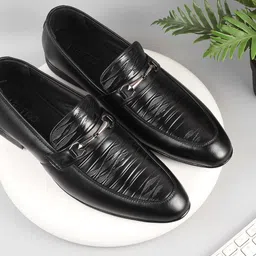 Metro Men Textured Leather Square Toe Formal Loafers-image-85