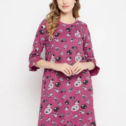 Clovia Purple Cotton Comfort fit Animal print Sleepwear Robes-image-13