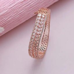 Aatmana Rose Gold-Plated American Diamond Studded Handcrafted Bangle-Style Bracelet-7