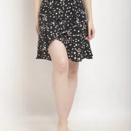 Erotissch Jet Black Printed Beachwear Cover-Up Wrap Skirt-image-87