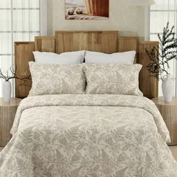 Layers Beige Floral 200 TC Queen Bedsheet with 2 Pillow Covers-picture-34