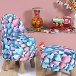 Shadowkart 2-Pcs Pink & Blue Printed Wooden Round Ottoman Pouffe-image-90