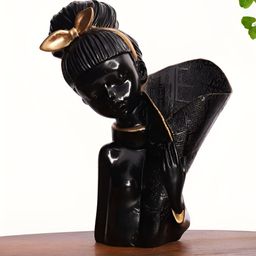 INTERNATIONAL GIFT Black & Gold Toned Lady Girl & Flower Vase Figurine Showpiece-image-40