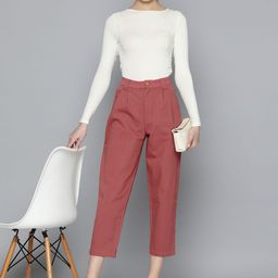 Chemistry Women Classic High-Rise Pleated Cotton Trousers-picture-15