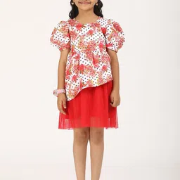 ZION Girls Floral Printed Puff Sleeve Layered Net Fit & Flare Dress-38