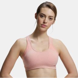 Jockey 1380 Wirefree Padded Cotton Elastane Active Bra-Desert Flower Melange & Coral-picture-15