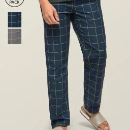 XYXX Grey & Navy Checks Cotton Pyjama Pants (Pack Of 3)-17