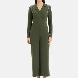 Kazo Olive Wool Embellished Jumpsuit-image-47