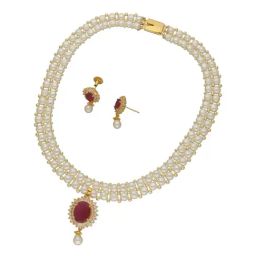 Sri Jagdamba Pearls Dealer Falak 2 Lines Pearl Necklace Set-image-30