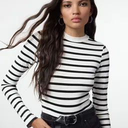 Trendyol Striped High Neck Long Sleeves Bodysuit-image-67