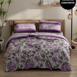KOPA Grey & Purple 4 Pcs Floral Printed Cotton Queen Comforter & Bedsheet 2 Pillow Covers-43