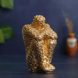 eCraftIndia Golden Polyresin Hcrafted Thinking Man Statue Human Figurine-image-87