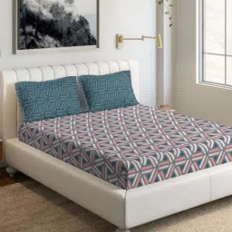 DDecor Sigma Printed Pink & Blue 136 TC Cotton Double Bedsheet with 2 Pillow Covers-image-91