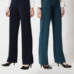 Kotty Navy & Teal Solid High rise Trousers (Pack Of 2)-image-73