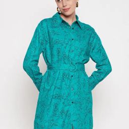 MADAME Turquoise Printed Shirt Dress-image-19