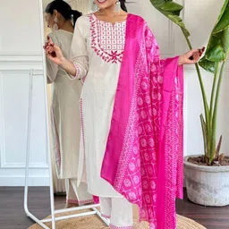 BAESD Women Embroidered Regular Kurta with Trousers & With Dupatta Kurta Sets-picture-1
