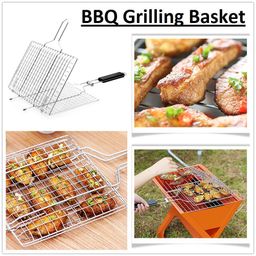 mt heart Portable Barbecue BBQ Grill Net Basket Roast Grilling Tray Chromium Plated with Wooden Handle image 5