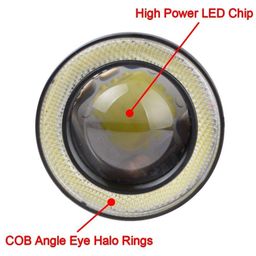 AutoBizarre Car Fog Lamp Blue Angel Eye LED DRL Projector Cob Light 89mm (3.5 inches Front, 2.5 inches Back) - Set of 2 image 4