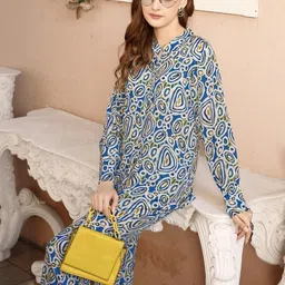 VenderVilla Abstract Printed Mandarin Collar Shirt & Trousers Co-Ord Set-picture-14