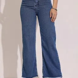 DOLCE CRUDO Women Wide Leg High-Rise Heavy Fade Stretchable Jeans-picture-38