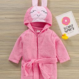 Babyhug Bunny Woven Full Sleeves Terry Bath Robe - Pink-image-31