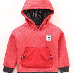 Little Kangaroos Full Sleeves Hooded Sweatshirt Solid - Red-image-49