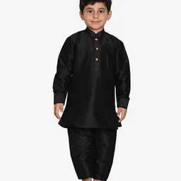 Pehanaava Full Sleeves Solid Silk Blend Kurta And Pajama Set - Black-picture-10