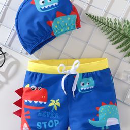 Kookie Kids Swimming Trunk with Cap Dino Print - Multicolour-image-83