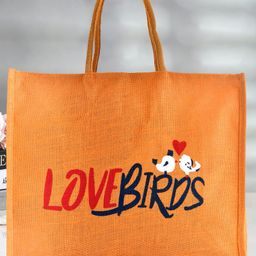 Kuber Industries Shopping Bag  Jute Carry Bag  Zipper Grocery Bag with Handle  Reusable Shopping Bag  Vegetable Storage Bag  Love Birds Grocery Bag  Large  Orange-image-16