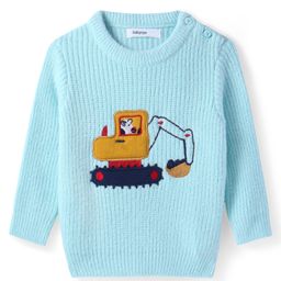 Babyoye Knit Full Sleeves Pullover Sweater with JCB Embroidery - Light Blue-image-79