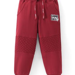 Babyhug Cotton Terry Full Length  Lounge Pant with Text Patch - Maroon-image-14