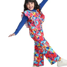 Ollington St. 100% Cotton Frill Sleeves Floral Printed  Jumpsuit & Inner Rib Top - Red & Blue-picture-18