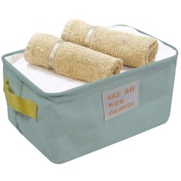 House of Quirk Stylish Storage Basket Cotton and Linen Fabric Mini Storage Cubes Nursery Storage Baskets with Handles for Shelves & Desks-Green-14
