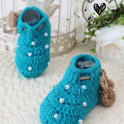 Woonie Crochet Handmade Pearls Embellished Booties - Blue-image-71