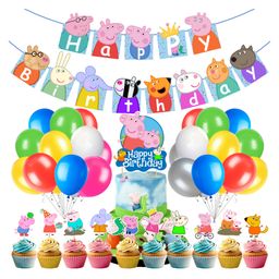 Zyozi Peppa Pig Theme Birthday Decorations Set Banner,Cake Cupcake Toppers, Balloons MultiColor - Pack of 37-image-57
