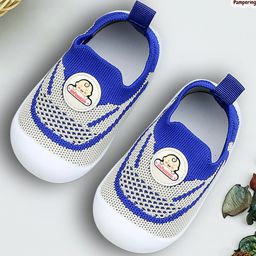 Infantso Knit Kicks Anti-Skid Cotton Socks Shoes with Rubber Sole for Walking Babies & Toddlers - Blue-image-25