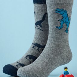 Yellow Bee Cotton Pack Of 2 Dinosaur Designed Socks - Grey-9