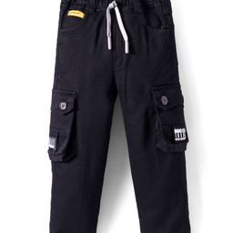 Olio Kids Cotton Woven Full Length Trousers with Patch Detailing - Black-image-36