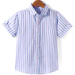 JASH KIDS Cotton Woven Half Sleeves Striped Shirt - Light Blue-picture-1