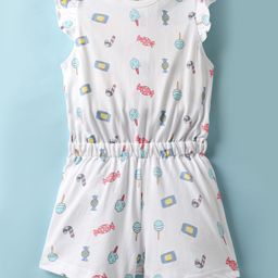 ToffyHouse Single Jersey Knit Frill Sleeves Jumpsuit with Candy Print - White-image-34